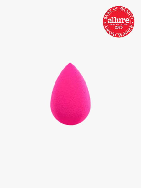 Beautyblender Original Makeup Sponge in hot pink color way on light gray background with red Allure Best of Beauty seal in the top right corner