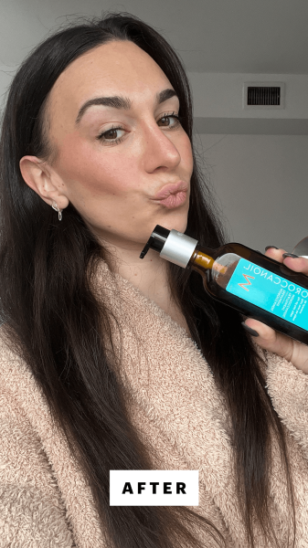 Wohlner after applying the Moroccanoil Treatment Original